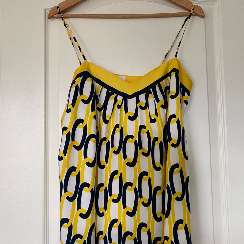 Milly Yellow and Navy Patterned Silk Top